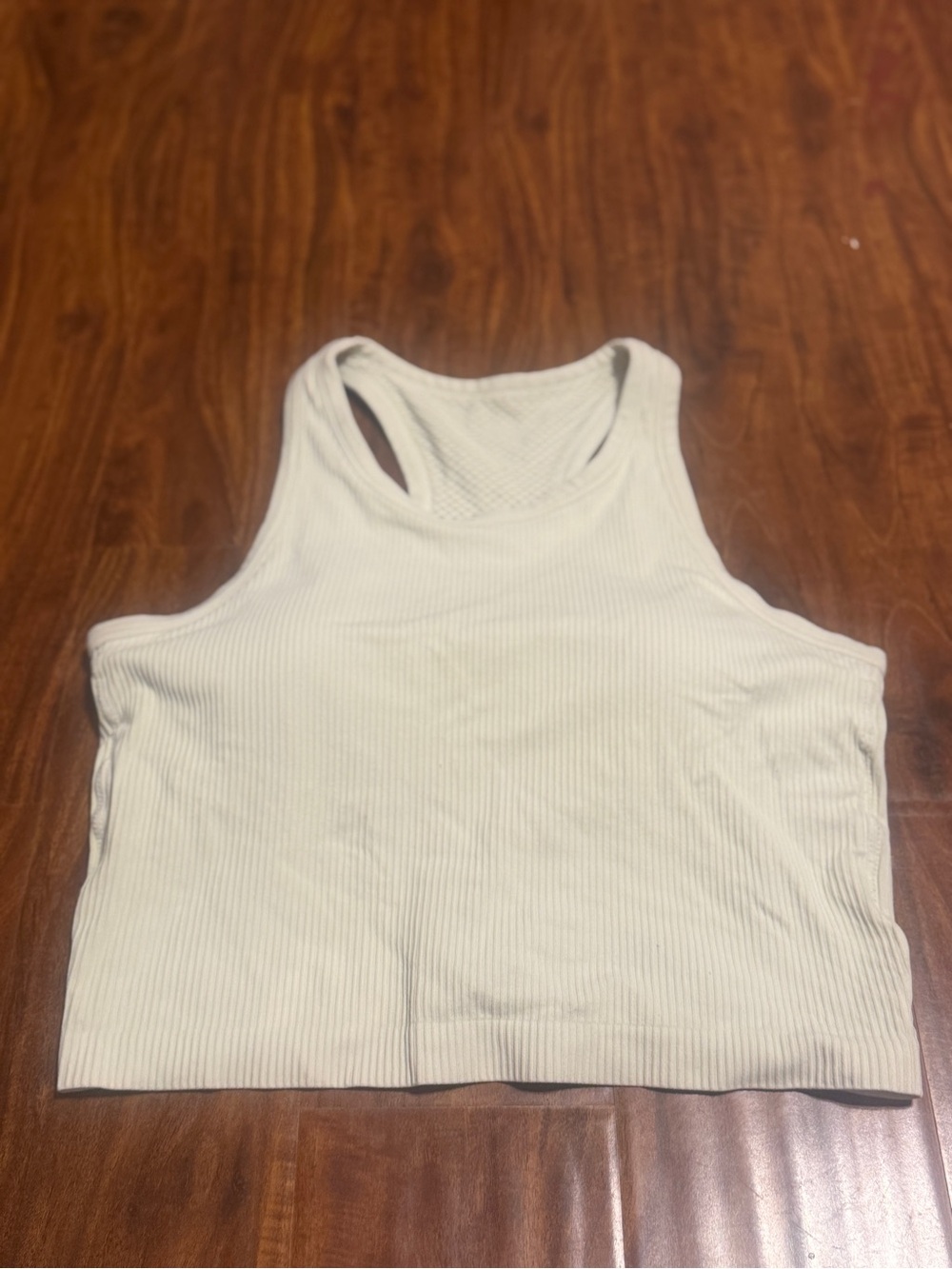 Womens Cream Ribbed Racerback Crop Tank Top
